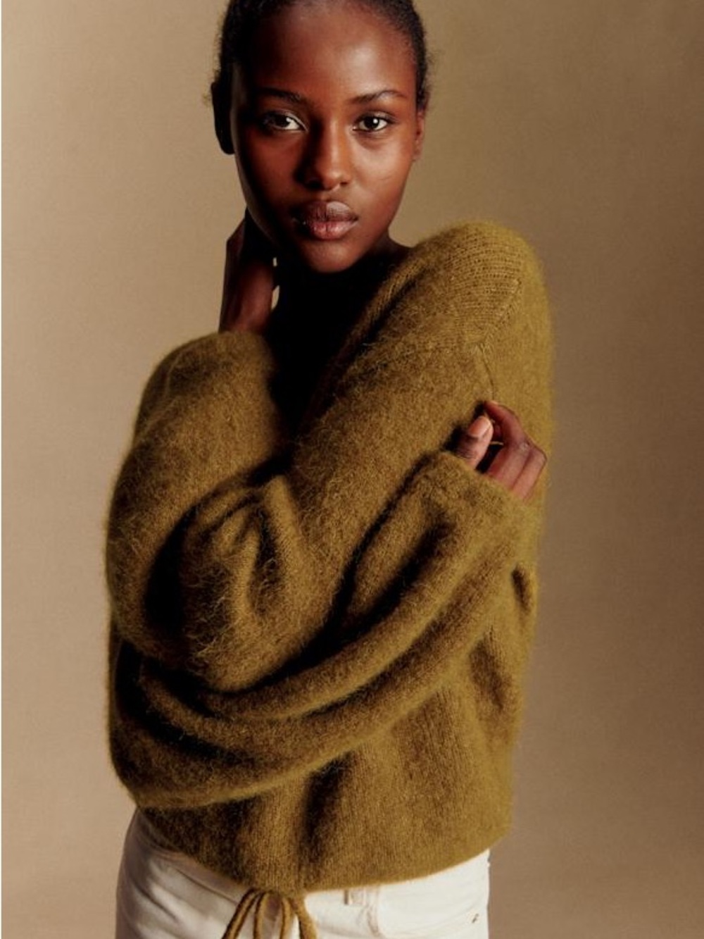 Sezane JAY jumper in olive green — alpaca